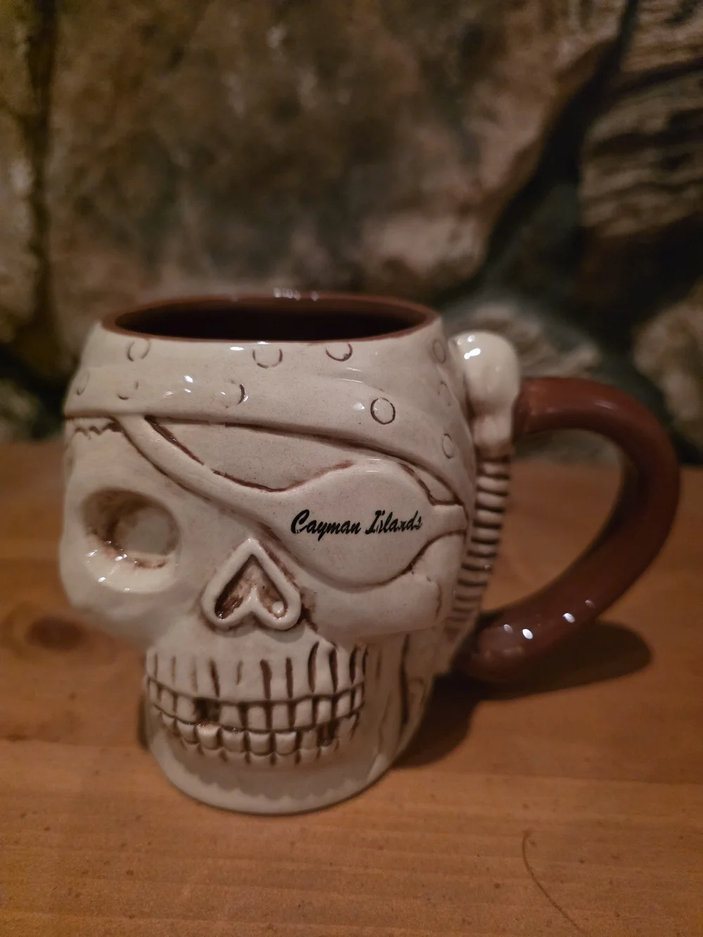 Skull Ceramic Coffee Mug - Cream with Brown Handle